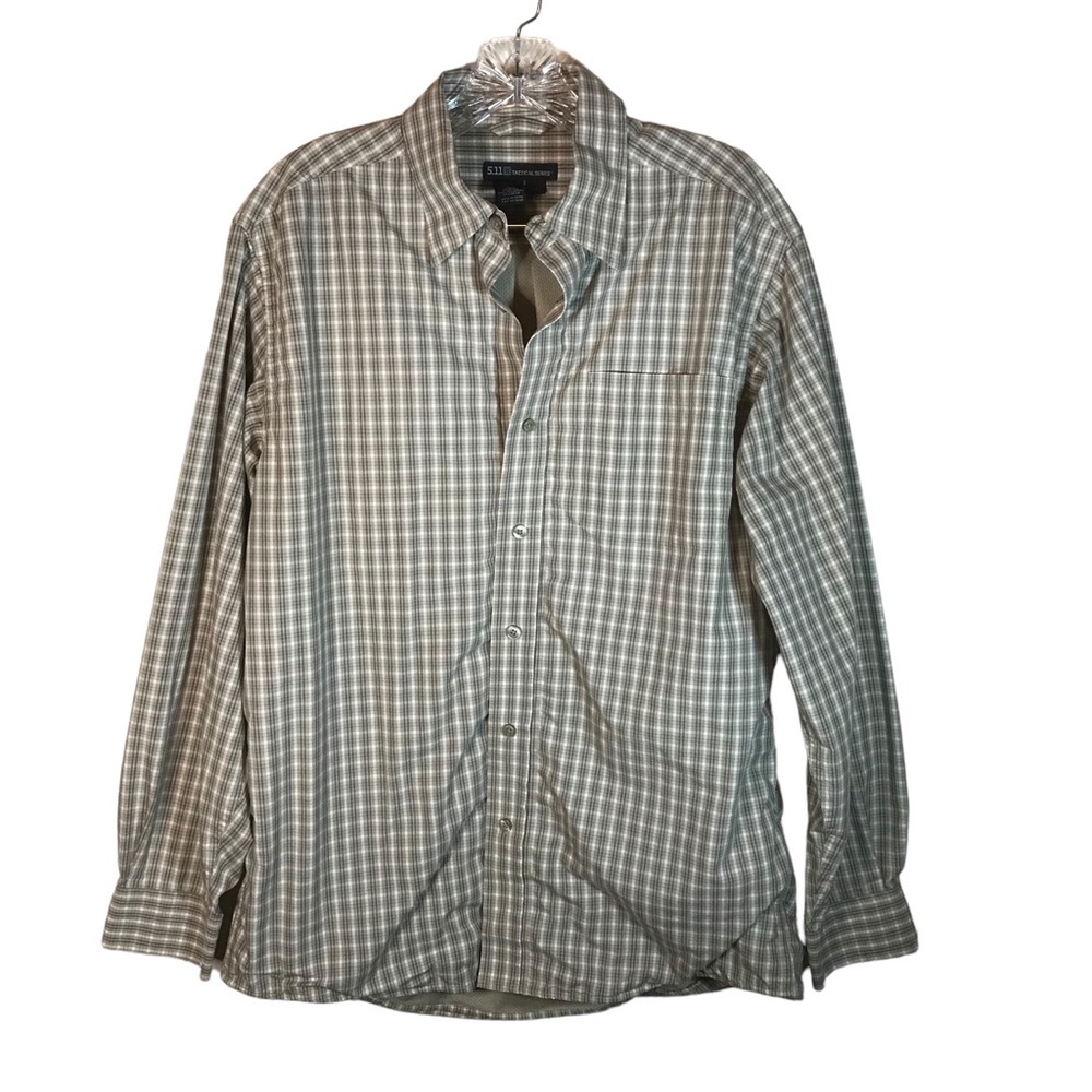 5.11 tactical series utility shirt mens M brown plaid long sleeve collar lined